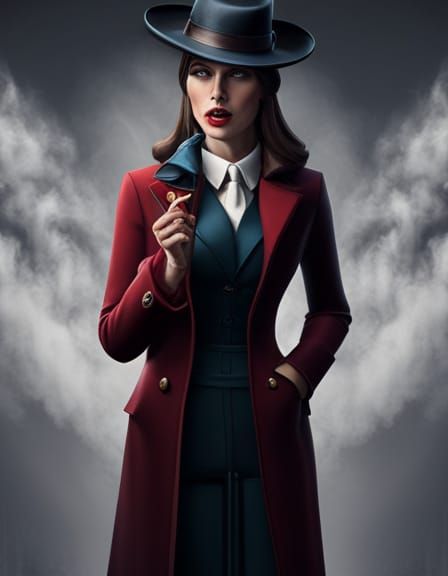 Carmen Sandiego Smoking in Film Noir Style