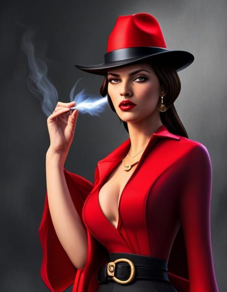 Carmen Sandiego Smoking, Film Noir Oil Painting