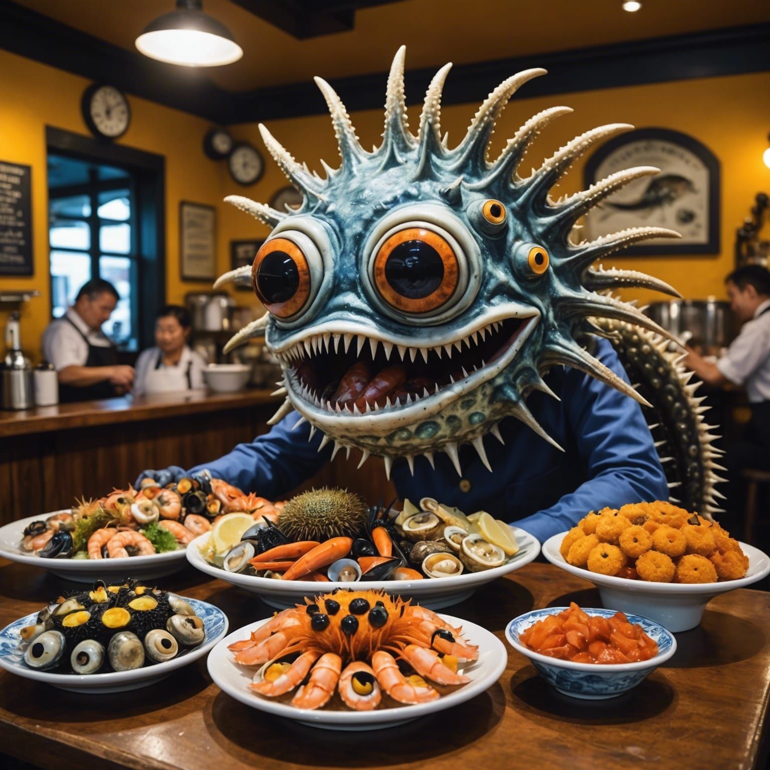 Sea Devil Monster Fish Shop With Googly Eyed Seafood