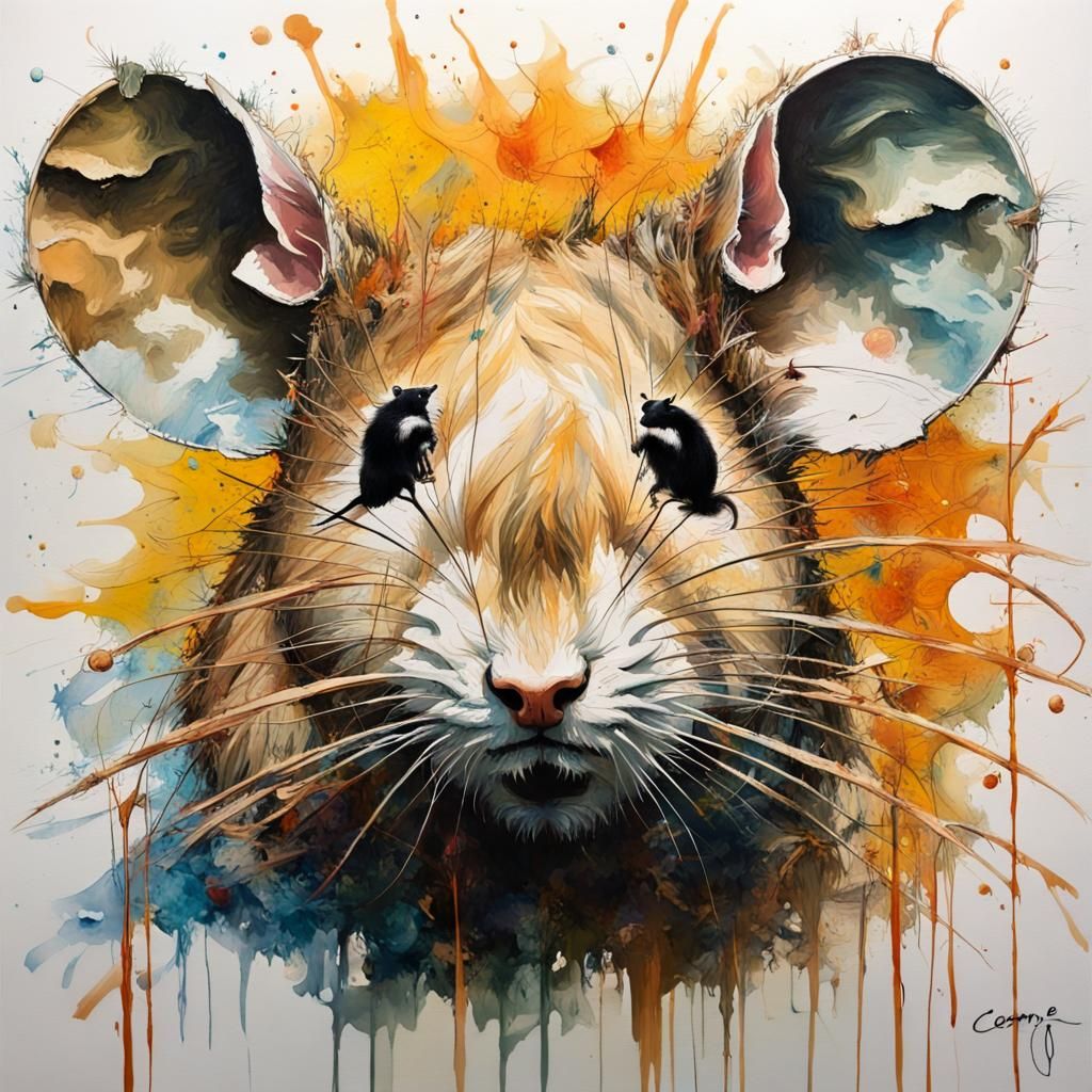 Cheese Number Sculpture with Mouse in Impressionist Style