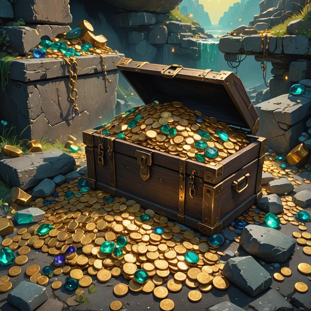 Opulent Treasure Hoard in Fantasy Matte Painting