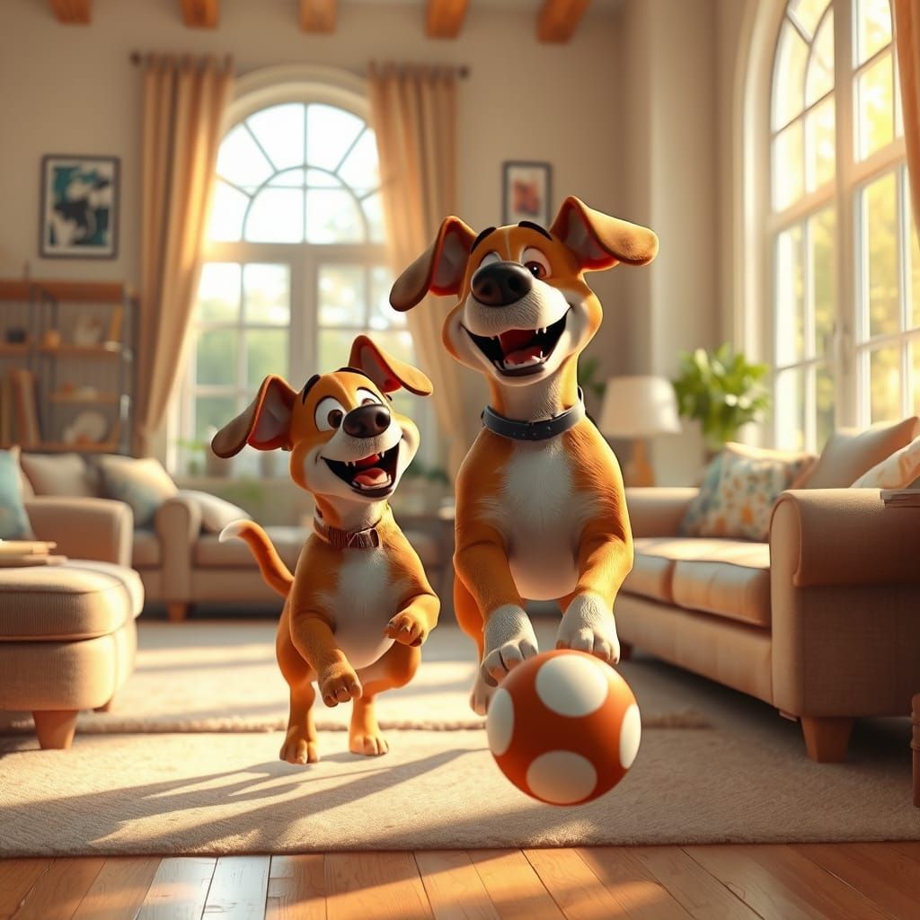 Dog and Owner Play Catch: Pixar-Style 3D Render