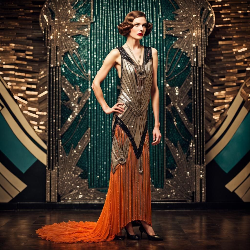 ART DECO 1920s Sequin Maxi Dress