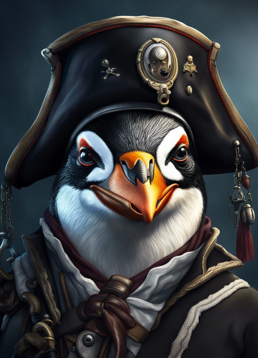 Hyperrealistic Penguin Pirate Portrait on Artstation