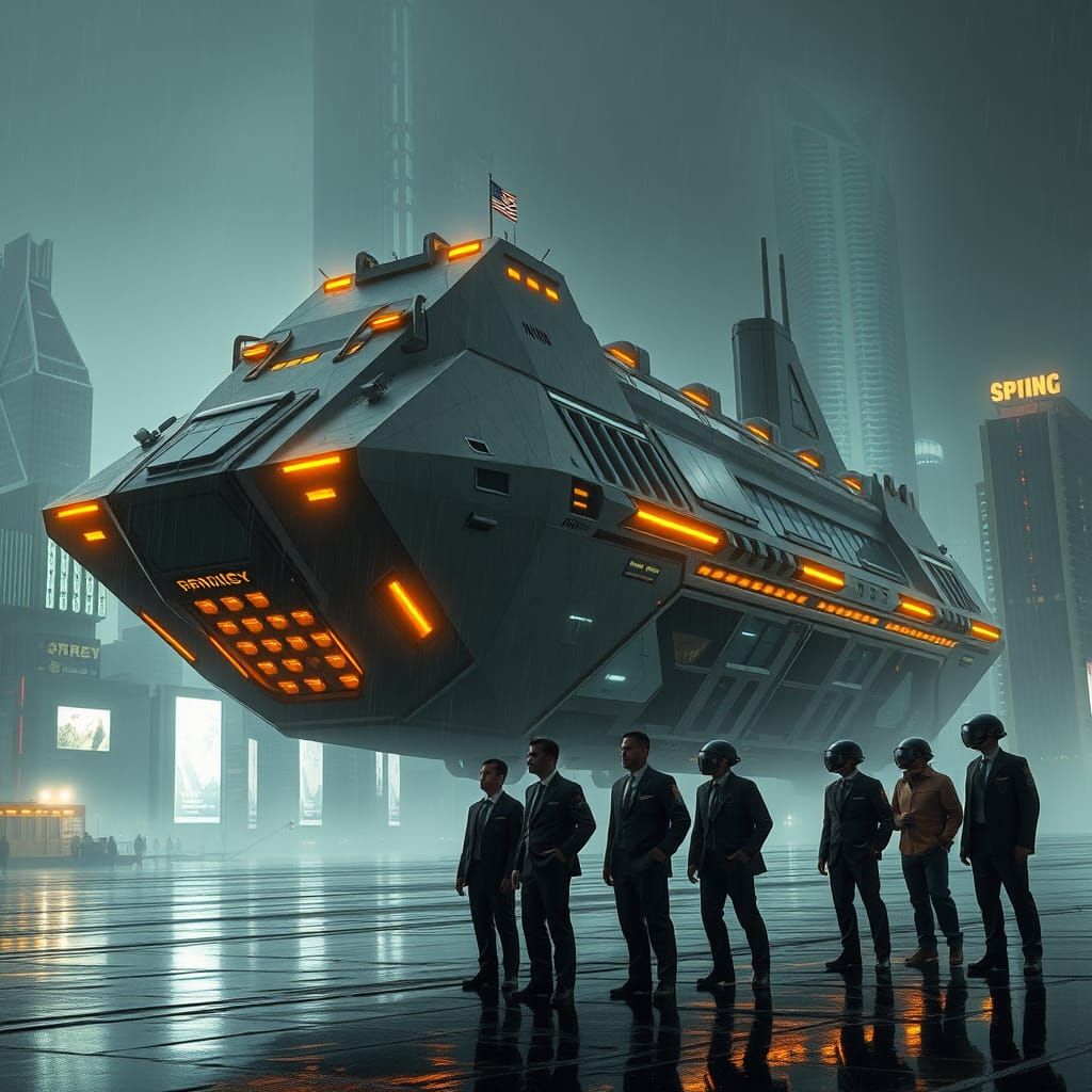 Colossal Flying-Cougar-Lion Vessel Soars Over Dystopian City