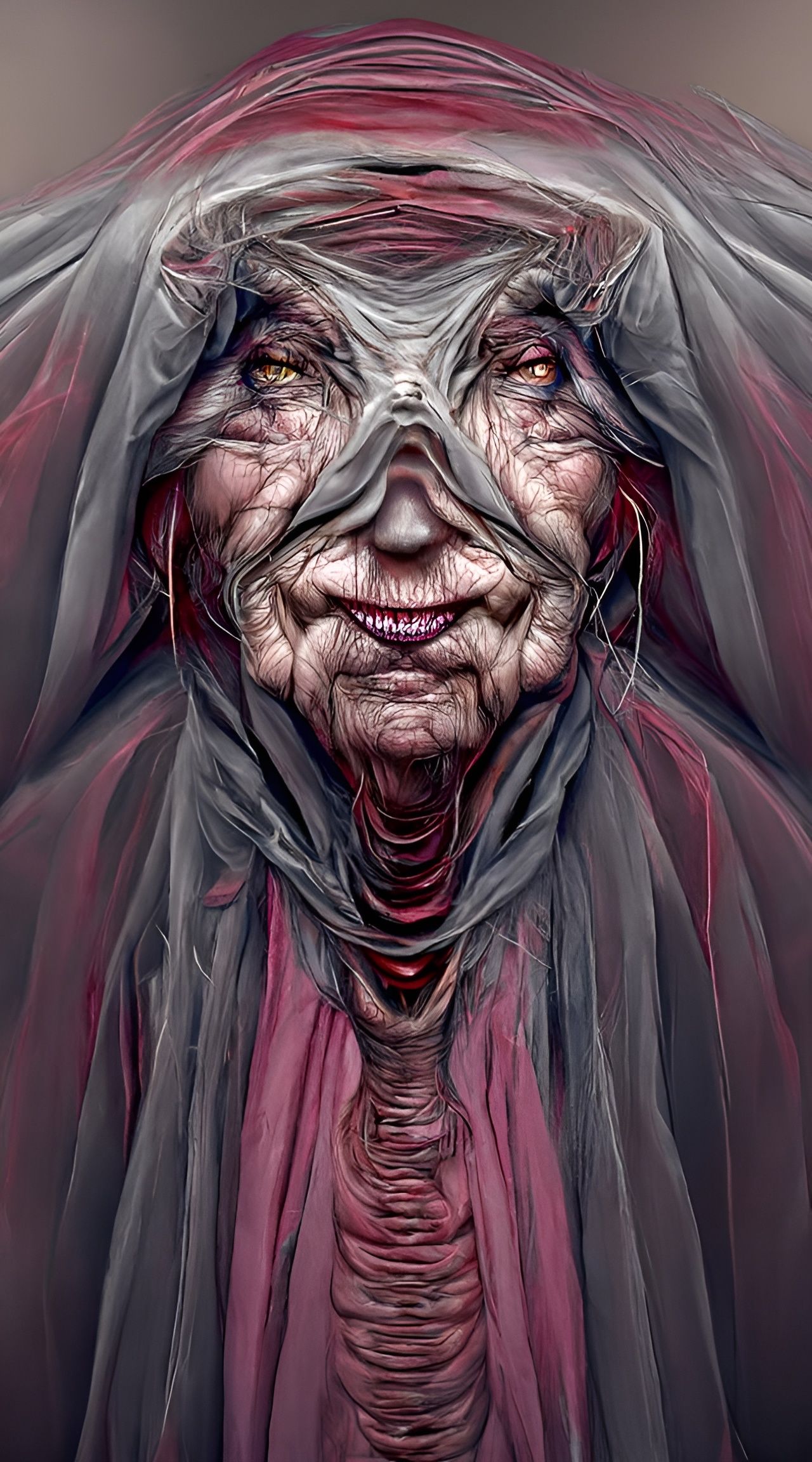 Nightmarish Hag Portrait in Biomechanical Style