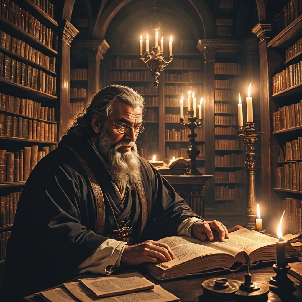 Great scholar in his old library