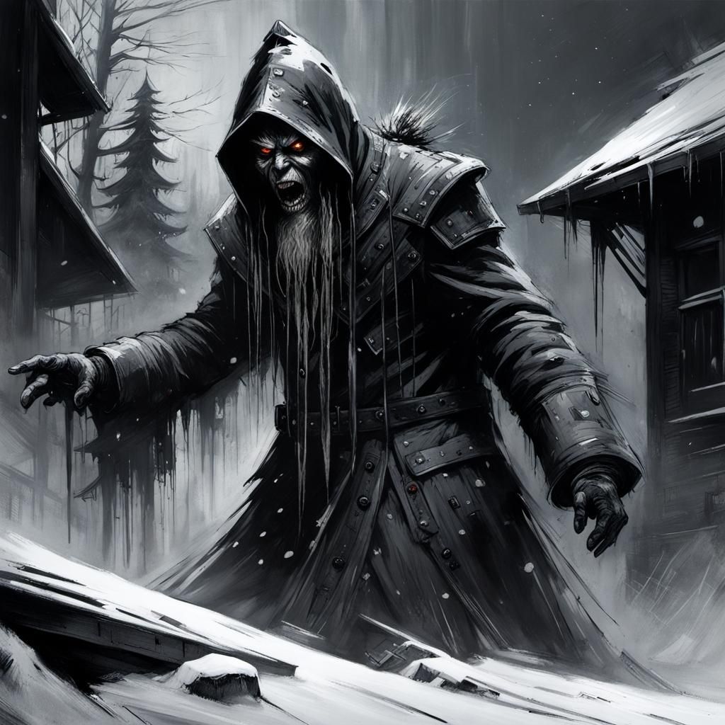 Wintry Nightmare Poltergeist in Brushed Charcoal Style