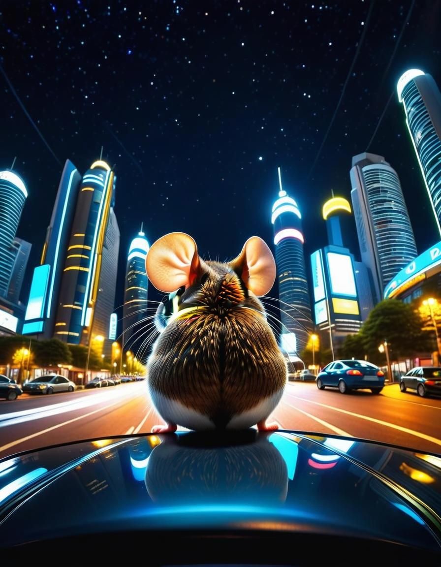 Futuristic Cityscape at Night in Hyperrealistic Style