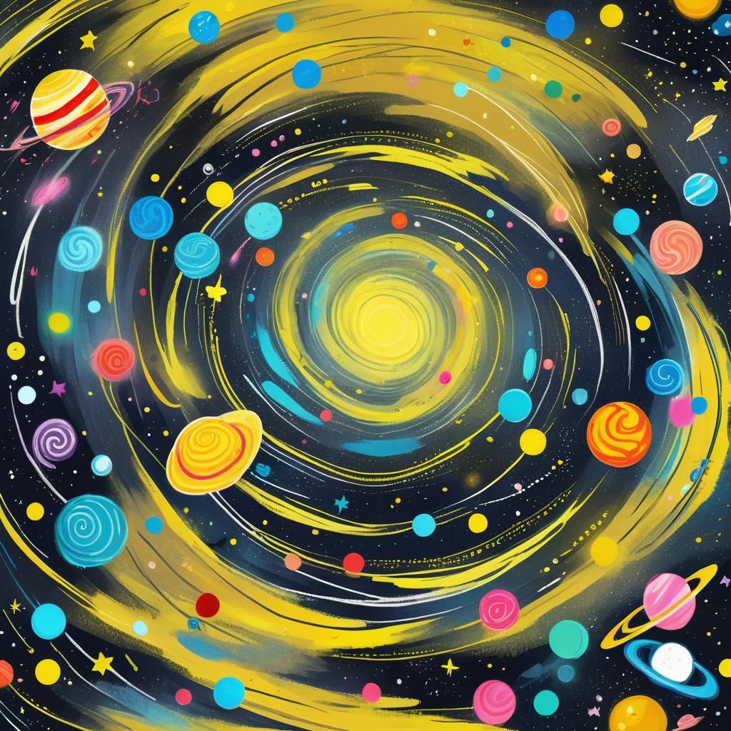 Whimsical Galaxy in Naive Art Style