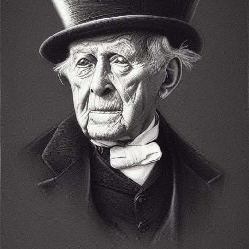 Detailed Charcoal Portrait of Elderly Gentleman