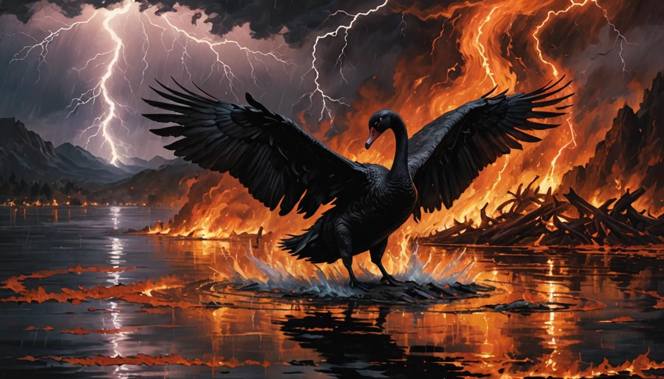 Black Swan on Lake of Fire