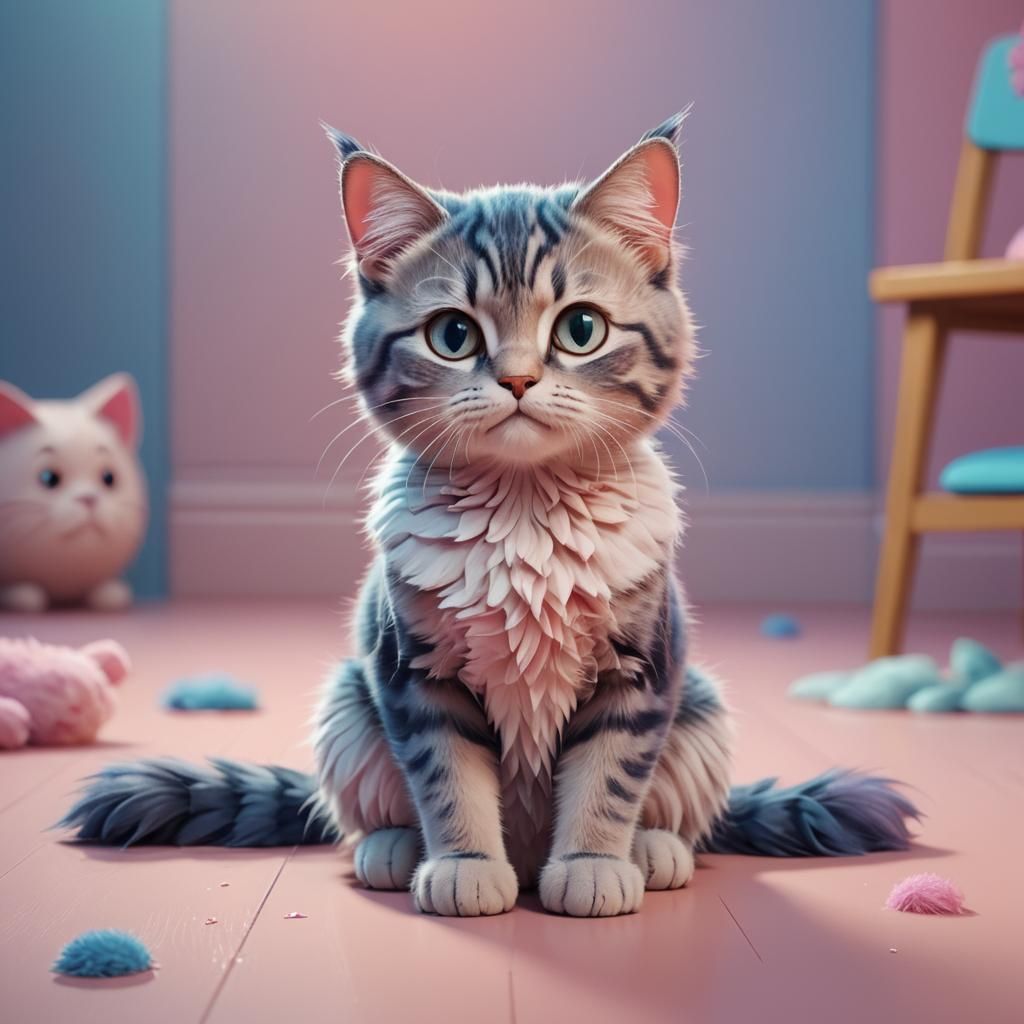 Sad Cat in Pixar-Inspired 3D Digital Art