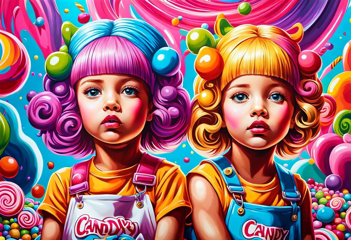 Colorful Twin Girls in Candy Graffiti Art Style