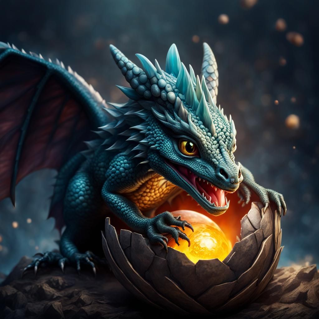 Hyperrealistic Baby Dragon Hatching from Egg