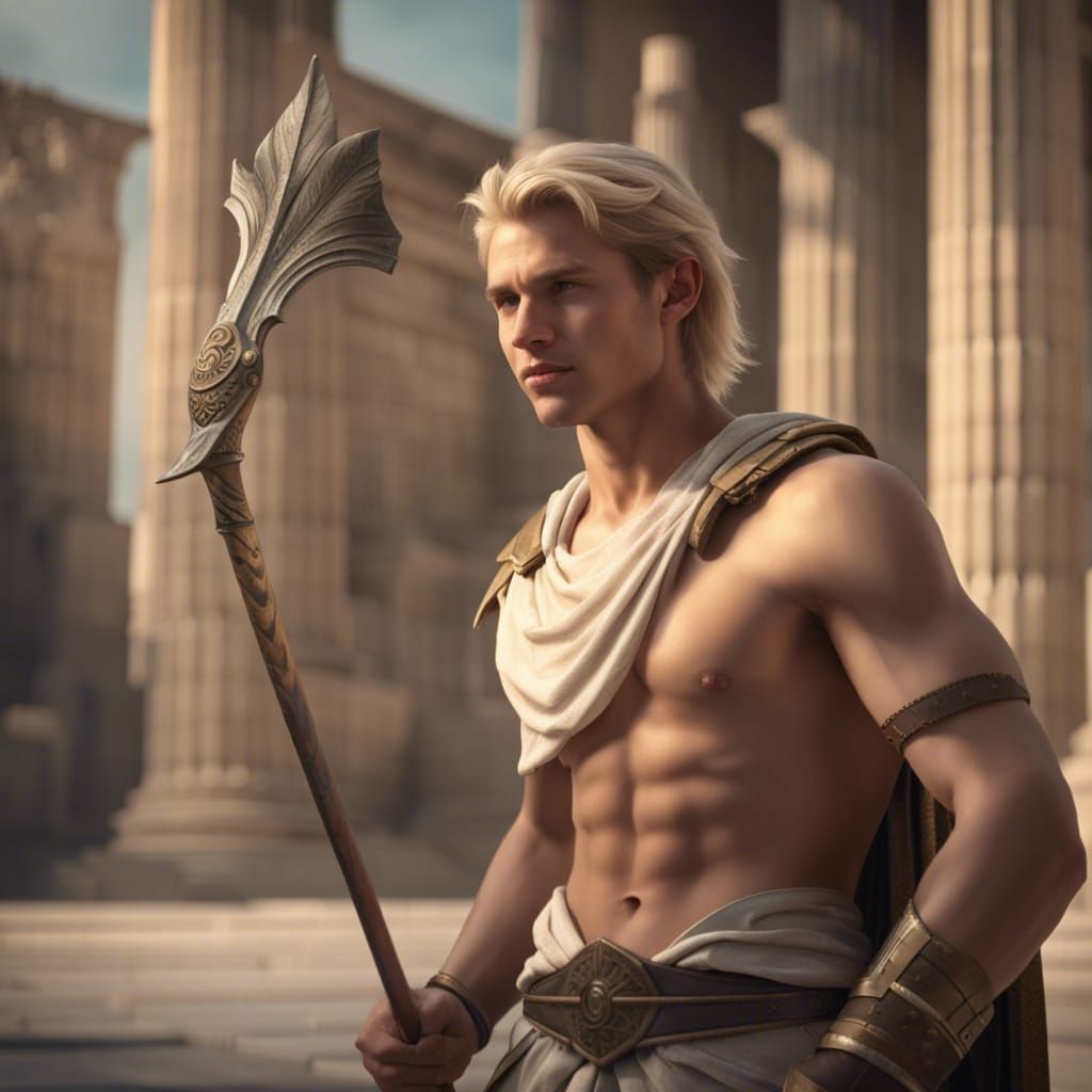 Young Greek Warrior with Spear, Dark Fantasy Concept Art