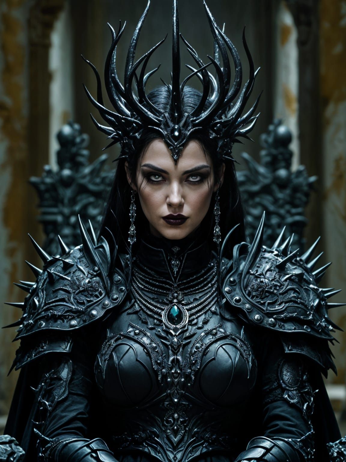 Regal Dark Queen in Gothic Armor Portrait