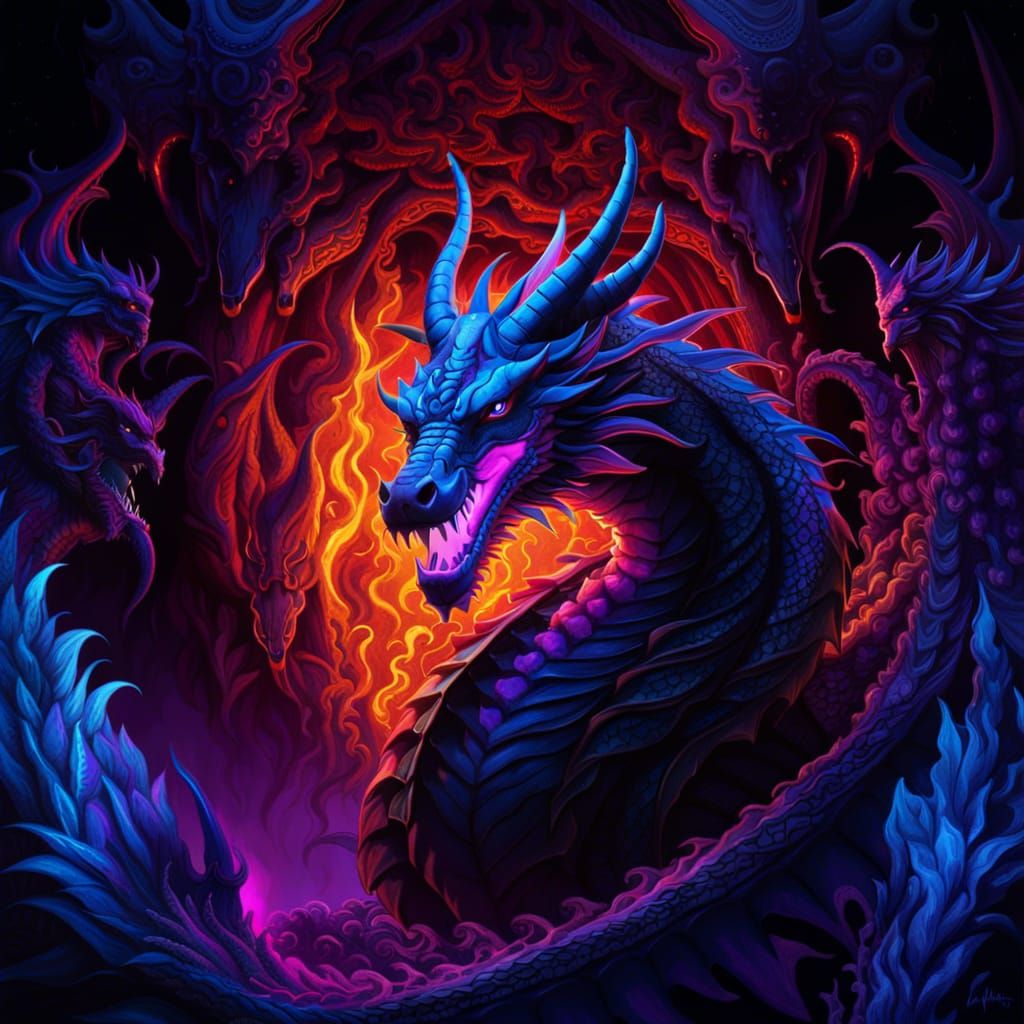 Glowing Dragon Under Black Light: Digital Painting