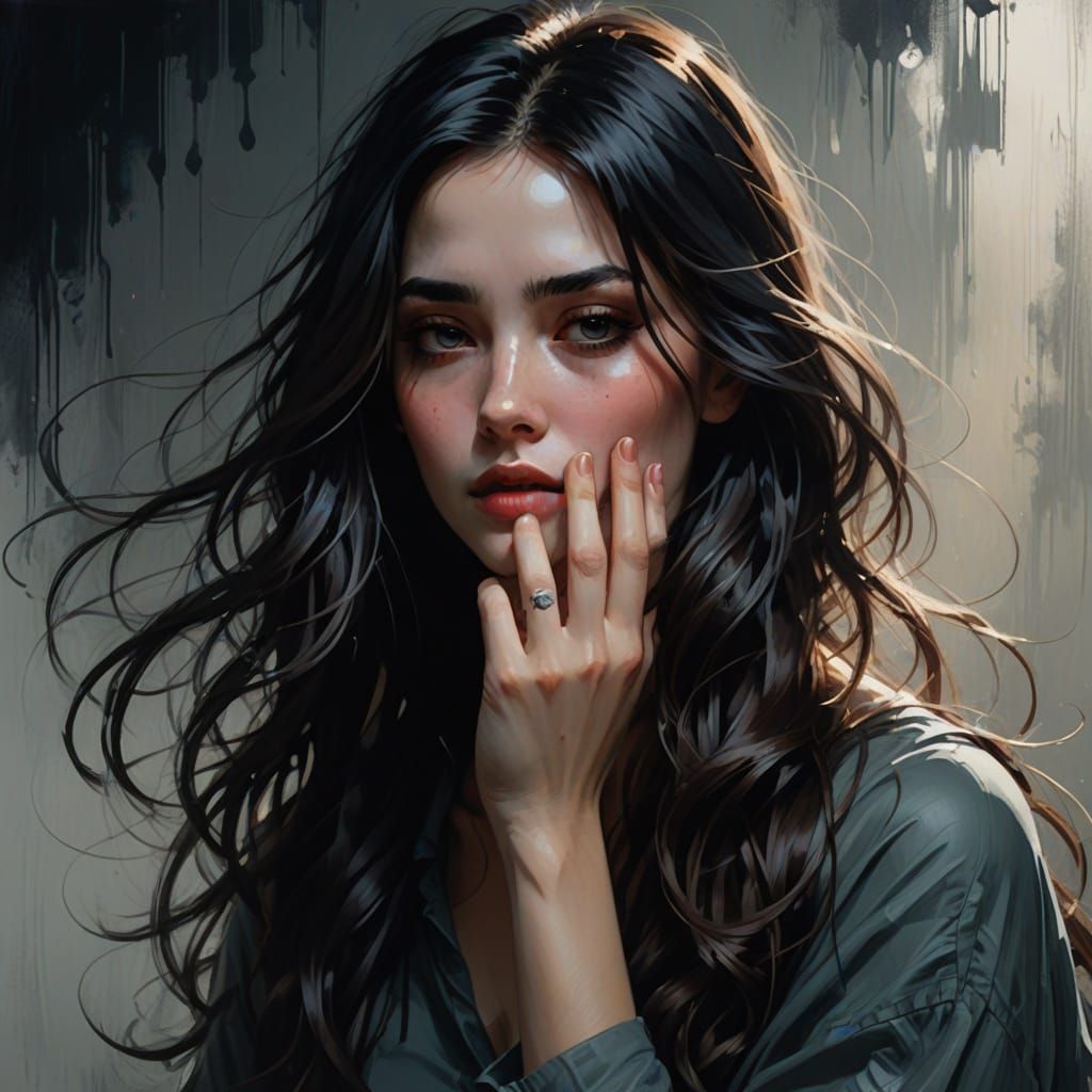 Serene Girl with Hair Covering Face in Ethereal Studio Light