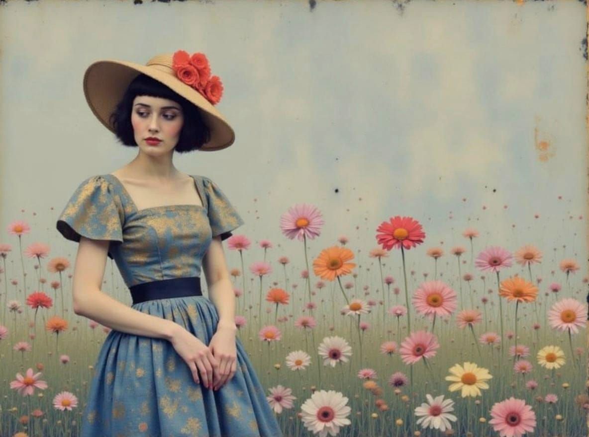 Woman with Floral Background in Klimt Style