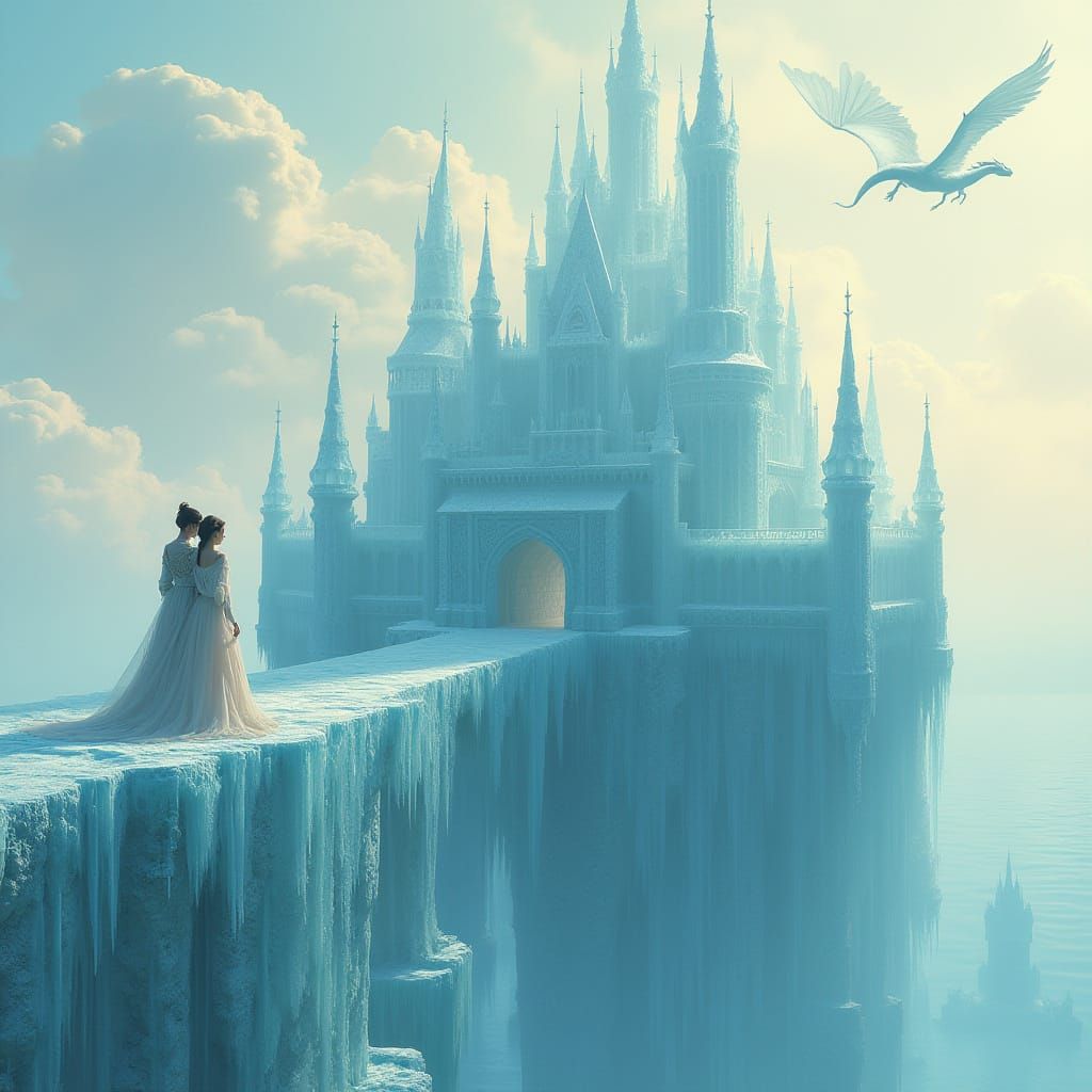 Majestic Water Castle in Ethereal Dawn