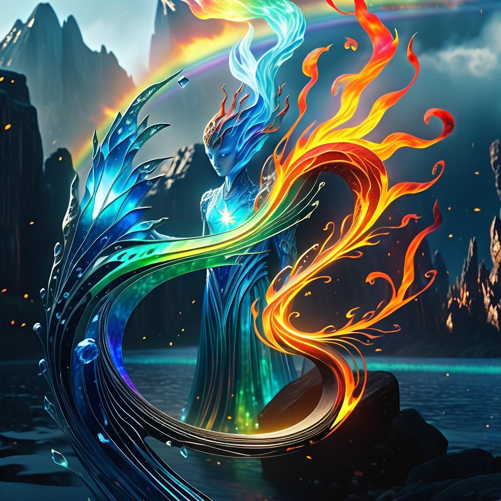 Epic Cinematic Digital Painting of Water and Fire Spirits