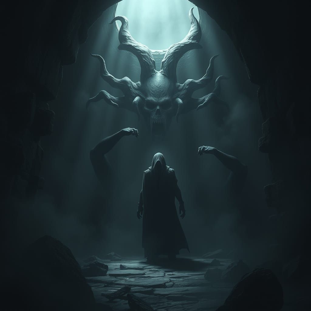 Dark Fantasy Concept Art of Figure in Oppressive Dungeon