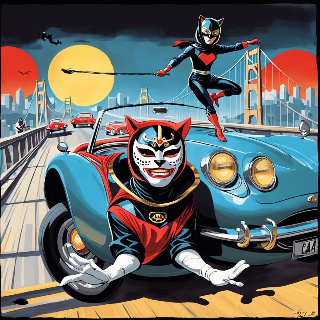 Jaguar-Masked Villainess Flips Car in San Francisco