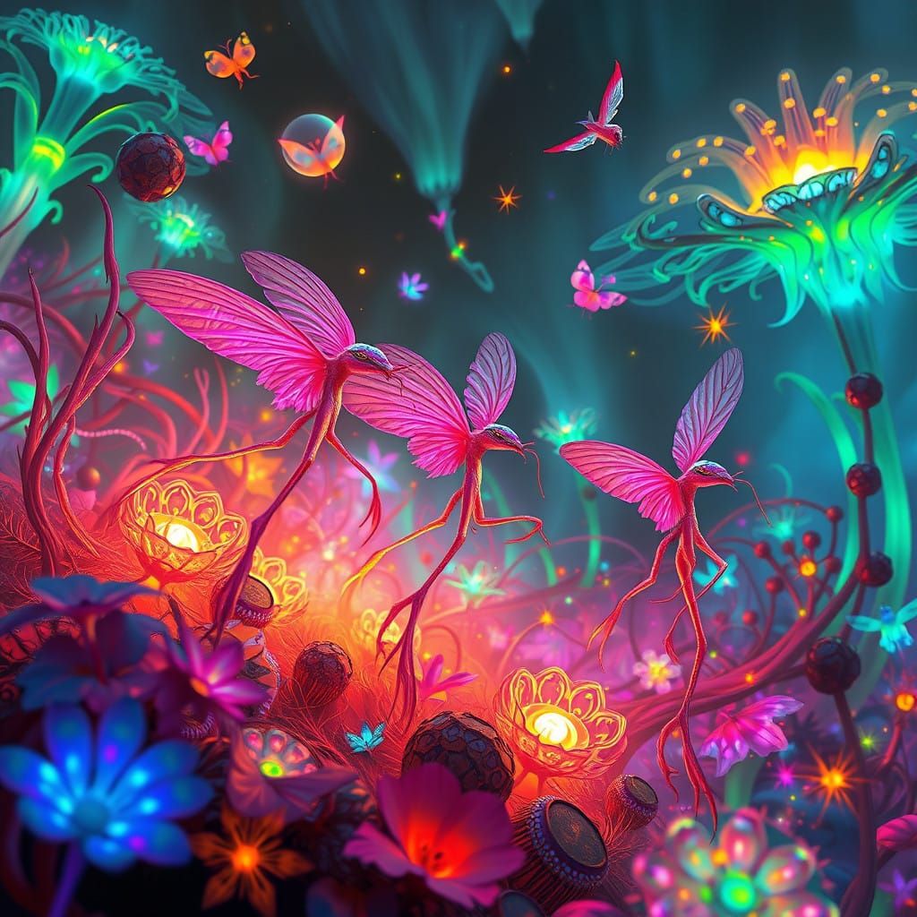 Ethereal Glowing Biome Creatures in Vibrant Iridescent Hues