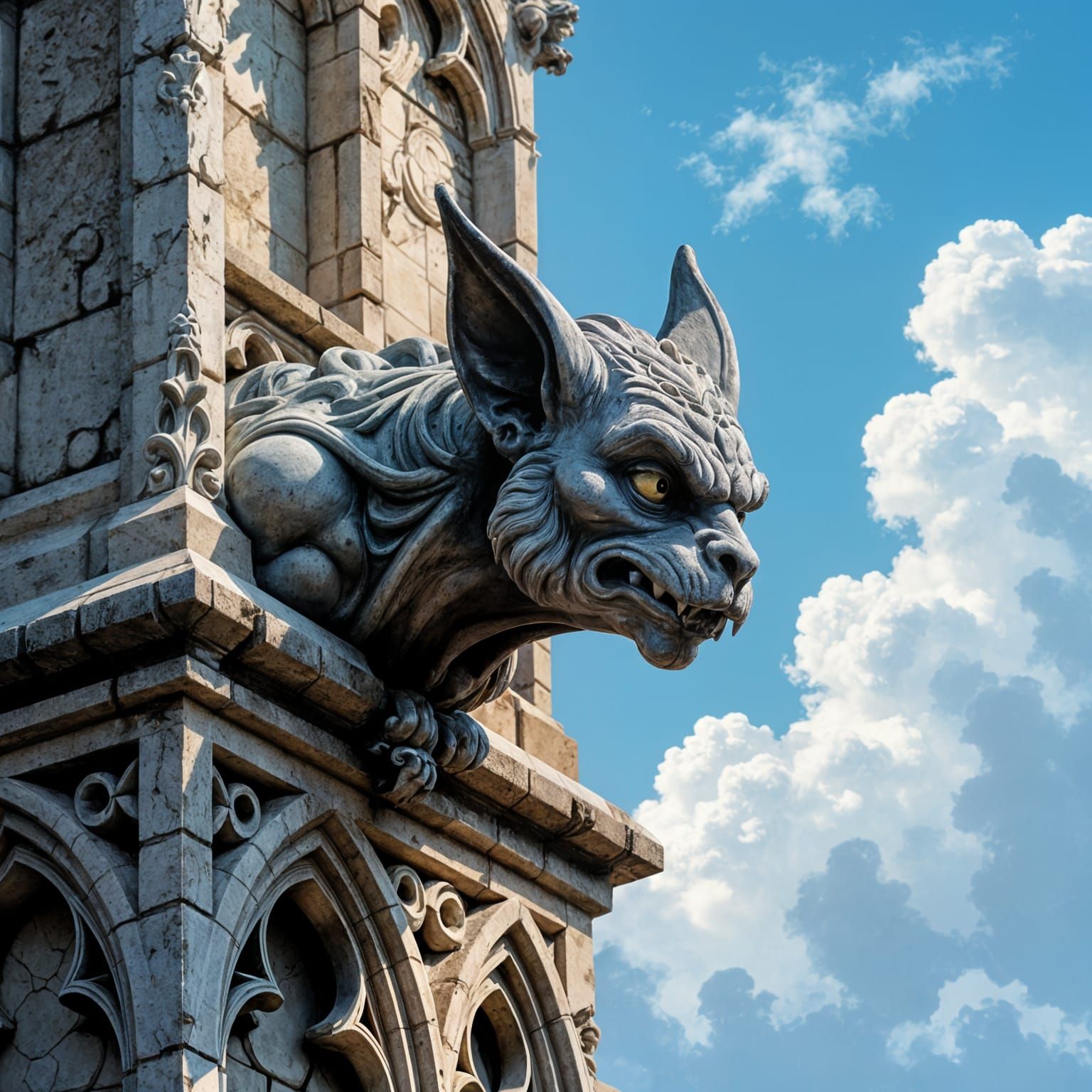 Close Up Gargoyle Head on Notre Dame Balcony