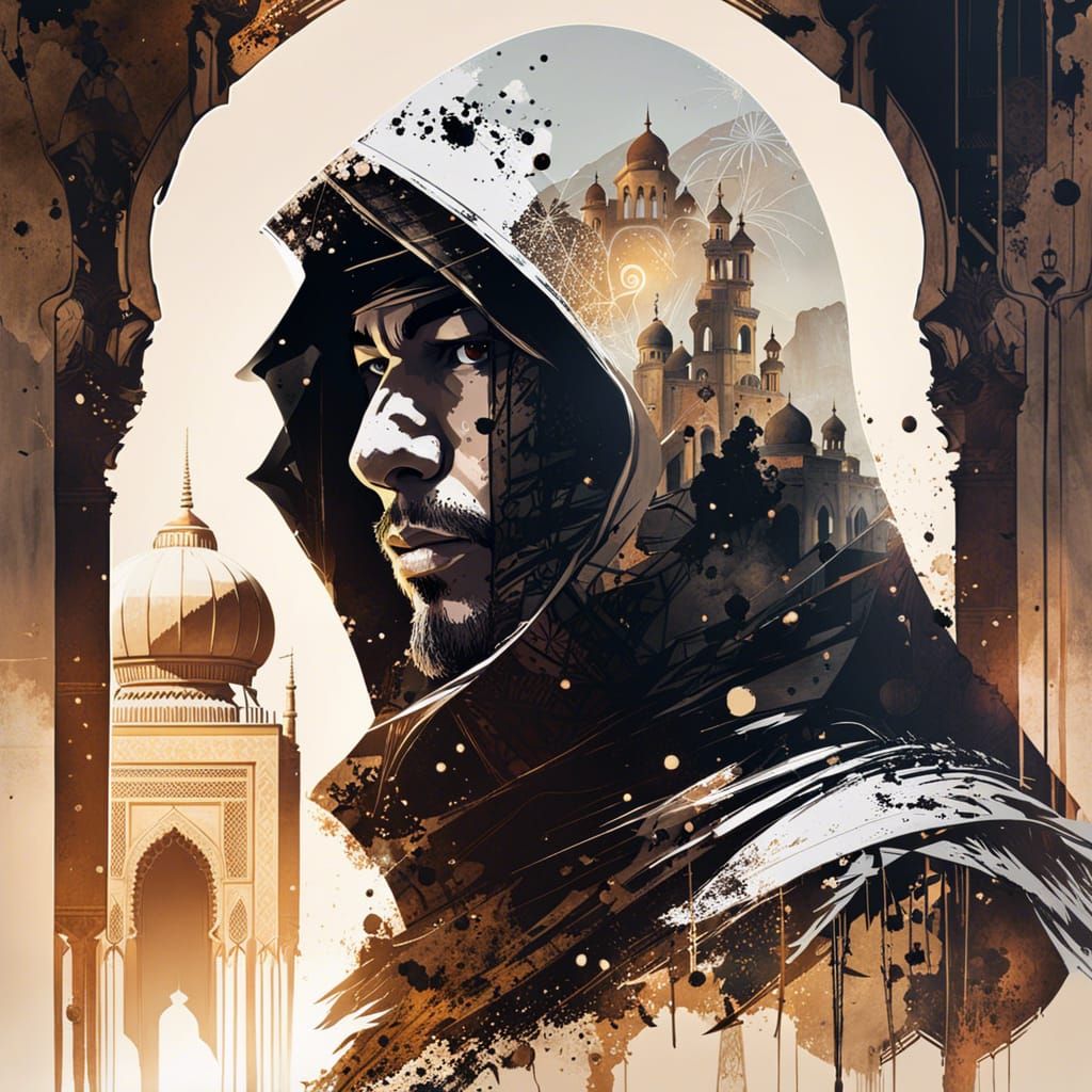 Assassin's Creed Double Exposure Portrait with Arabic Palace