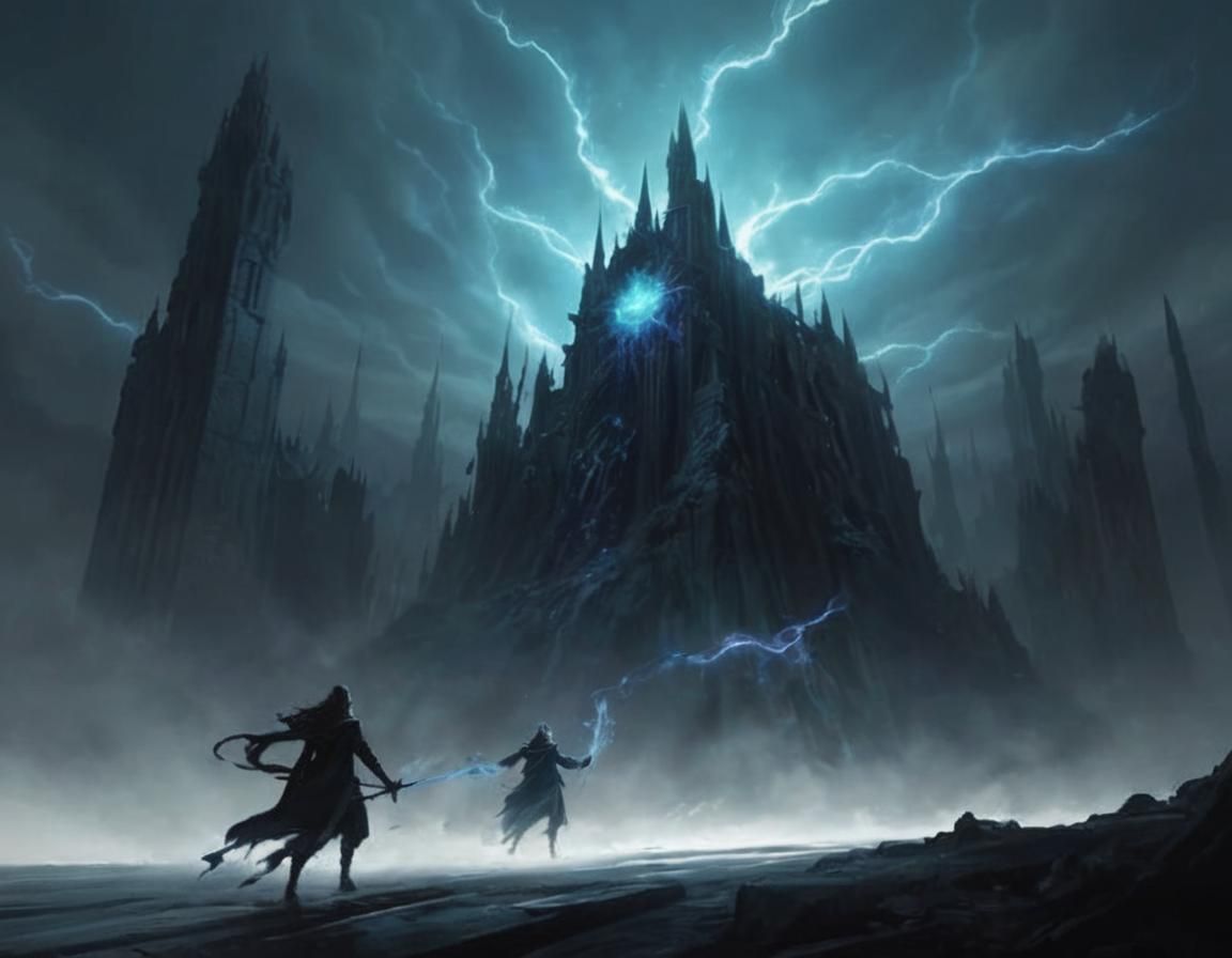 Sorceress and Wizard Duel in a Fantasy Landscape