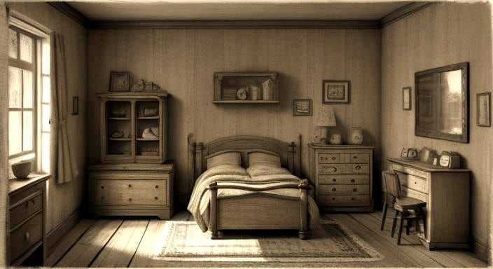 Sepia Child's Room: Photorealistic Antique Toy Scene