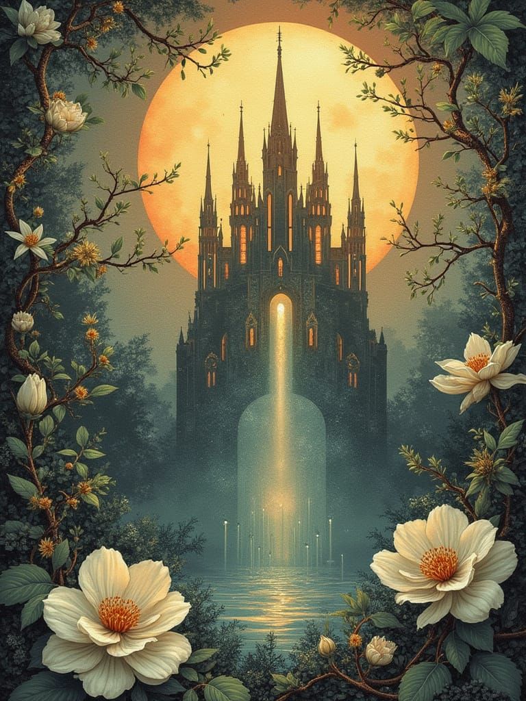 Surreal Gothic Castle in Opalescent Dreams