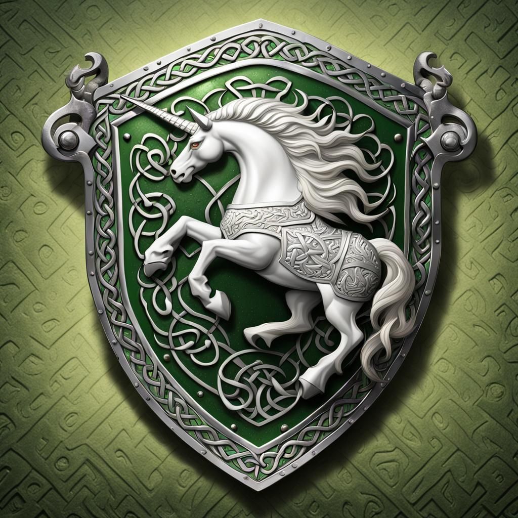 Enameled Shield with Unicorn and Celtic Knotwork