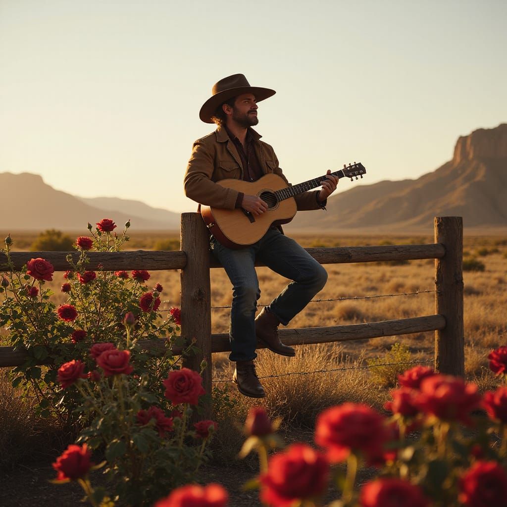 Cowboy Serenades Under Dawn's Golden Glow