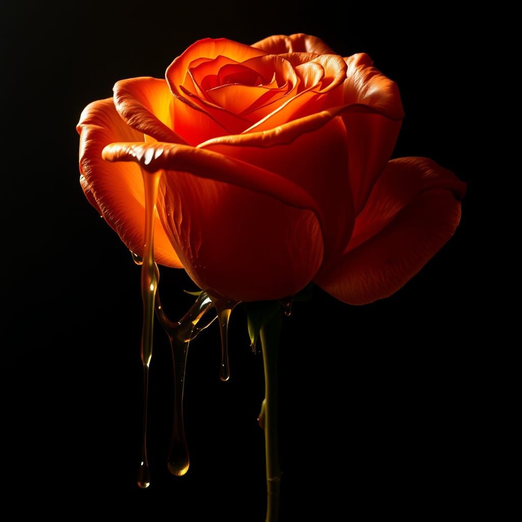 Ethereal Amber Rose Made of Dripping Syrup