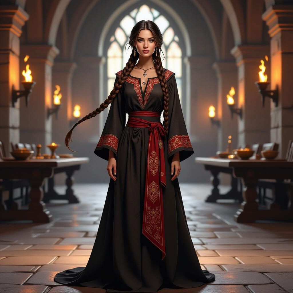 Medieval Sorceress in Castle Dining Hall