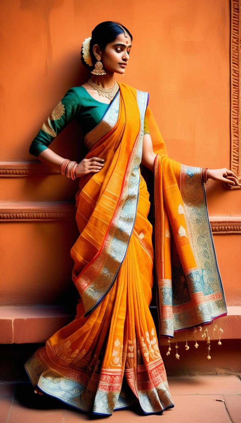 Elegant Indian Sari Dancer in Golden Light