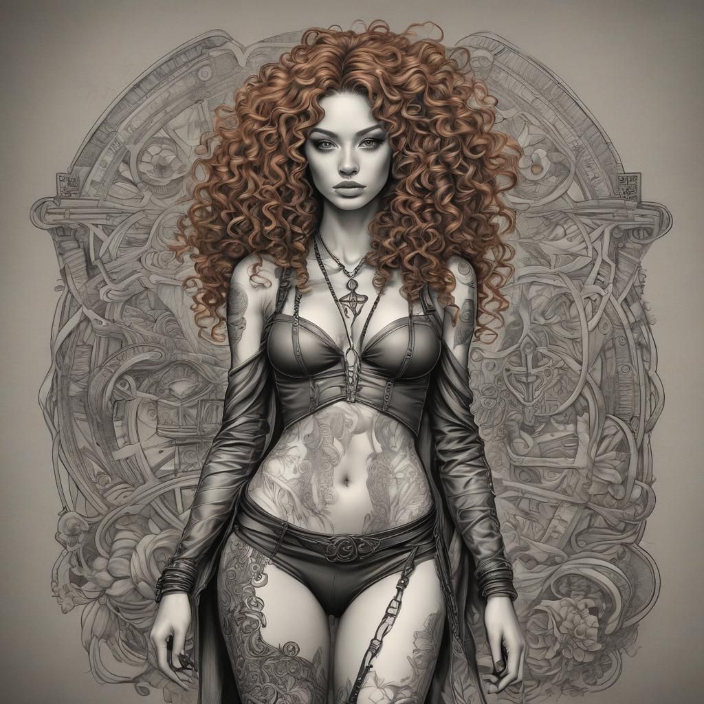 Space Pirate: Charcoal Sketch of Curly Haired Woman