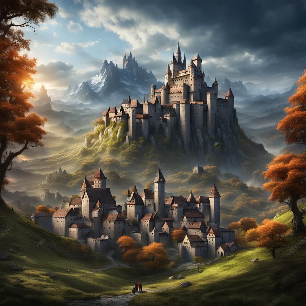 Medieval Fantasy Castle in Deep Valley