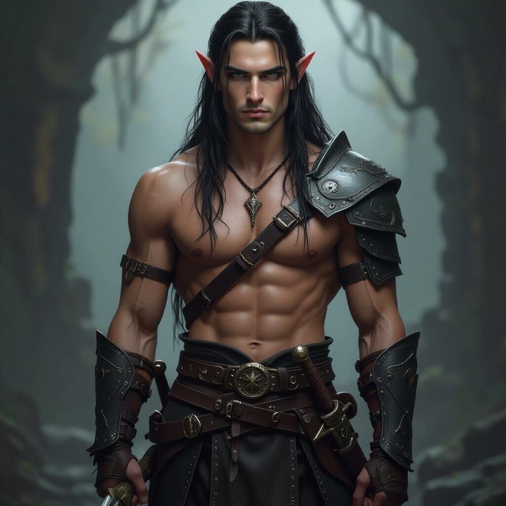 Handsome Elf Warrior in Oil Realism Style