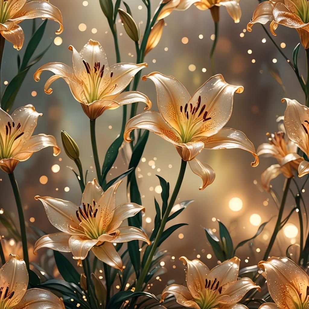 Glass Lily Flower in Golden Light: Digital Art