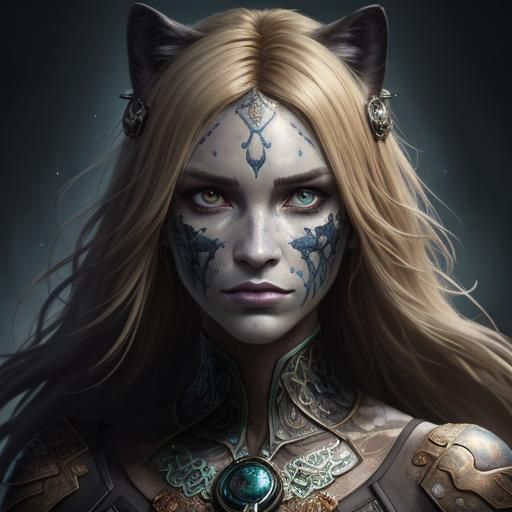 Mystical Woman-Panther Hybrid in Dark Fantasy Art