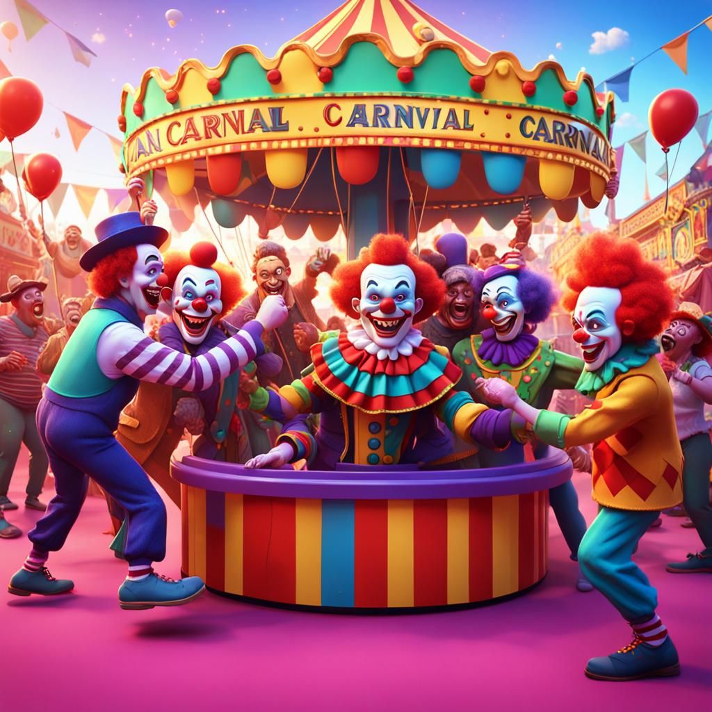 Carnival Prize Fight with Clowns: 3D Digital Art