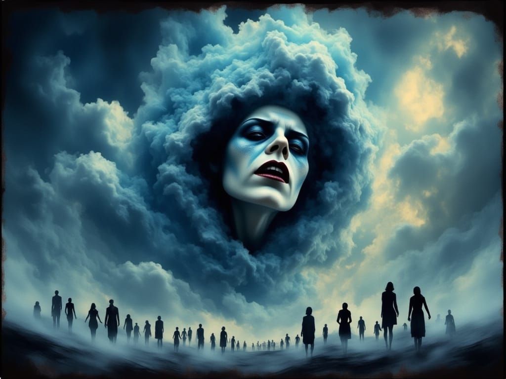 Grumpy Sky Face Yelling in Dramatic Lighting