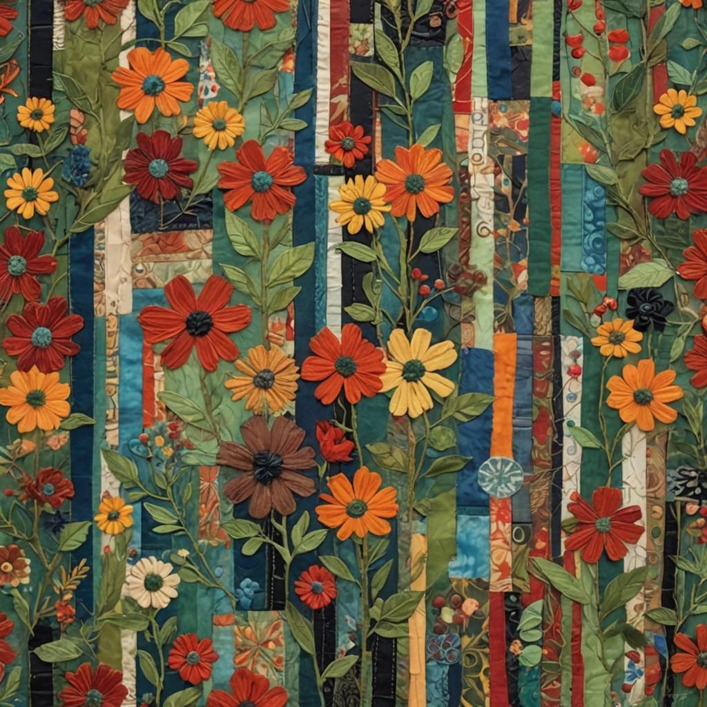 Boho Fabric Collage in Fauvist Style