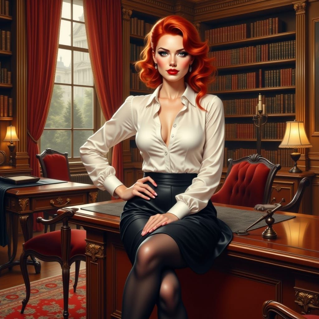 Elegant Headmistress in Classic Oil Painting Style