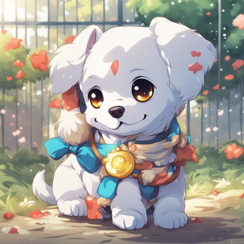 Cute Puppy in Anime Key Visual Style