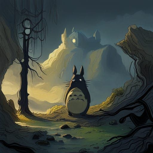Horror Totoro in Gustave Doré Style